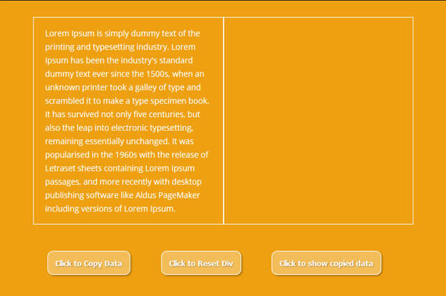 Copy data in Html from div using JavaScript