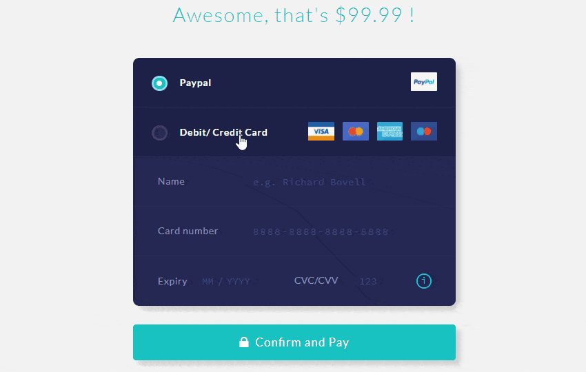 beautiful payment method plugin using css3