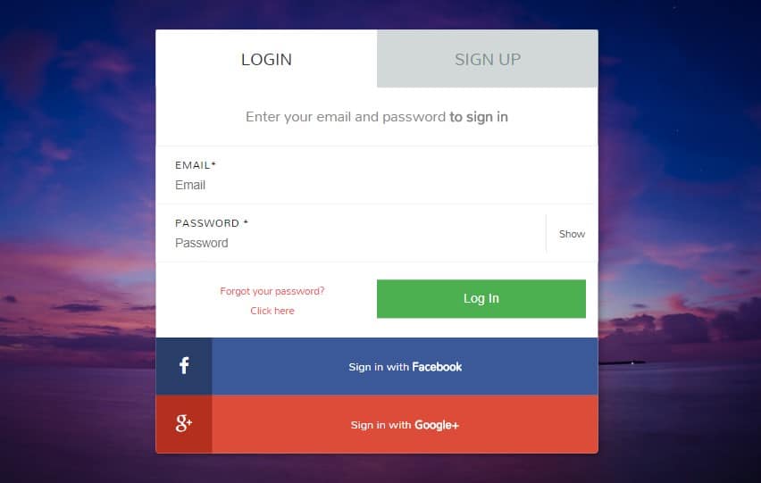 Login and sign up form in html
